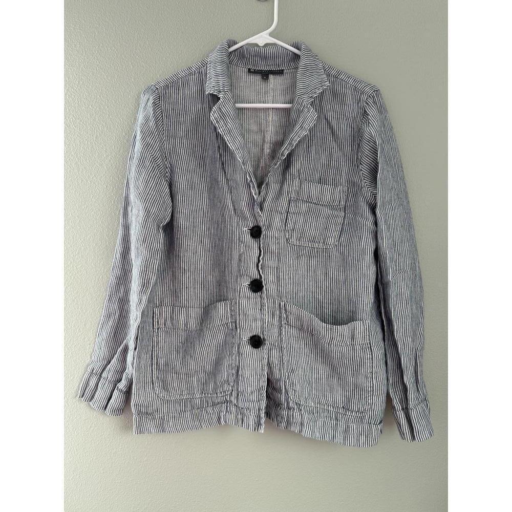 Elliott Lauren Women's Striped Button-Up Blazer Jacket Size 8, 100% Linen